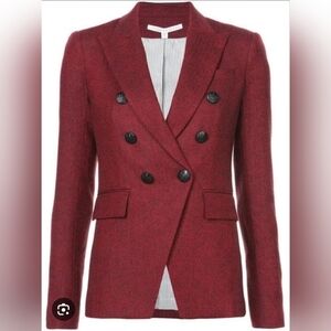 VERONICA BEARD Miller Double-breasted Herringbone Blazer In Burgandy Size 2